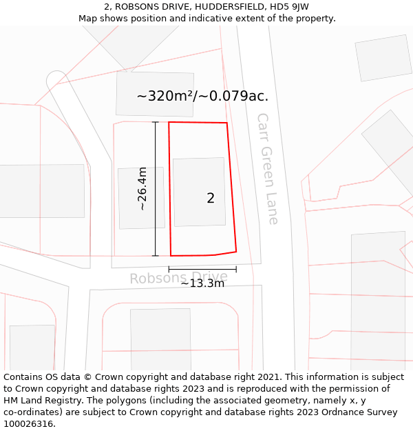 2, ROBSONS DRIVE, HUDDERSFIELD, HD5 9JW: Plot and title map