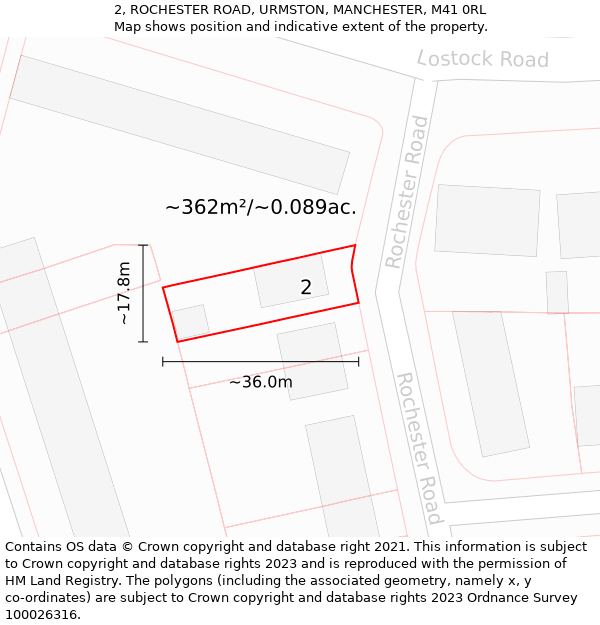 2, ROCHESTER ROAD, URMSTON, MANCHESTER, M41 0RL: Plot and title map