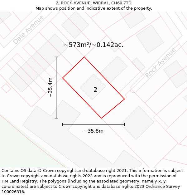 2, ROCK AVENUE, WIRRAL, CH60 7TD: Plot and title map