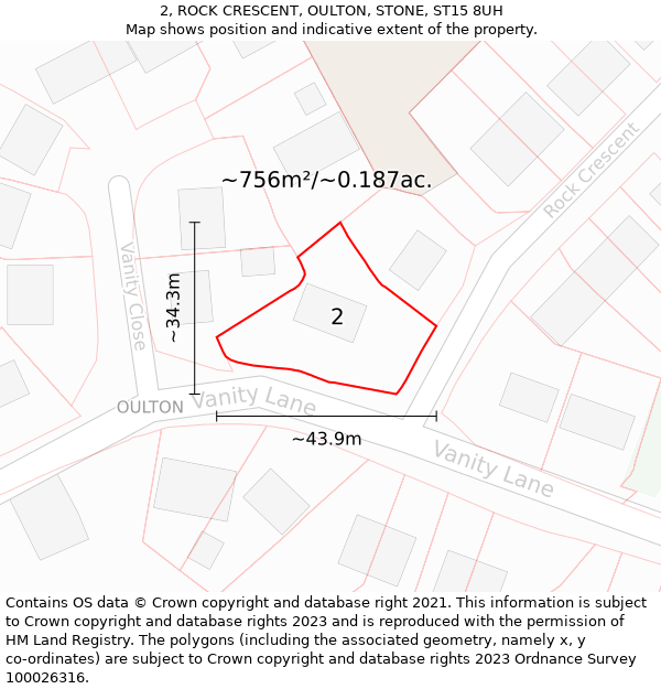 2, ROCK CRESCENT, OULTON, STONE, ST15 8UH: Plot and title map