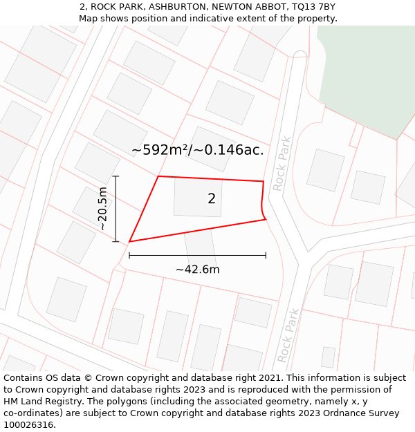 2, ROCK PARK, ASHBURTON, NEWTON ABBOT, TQ13 7BY: Plot and title map