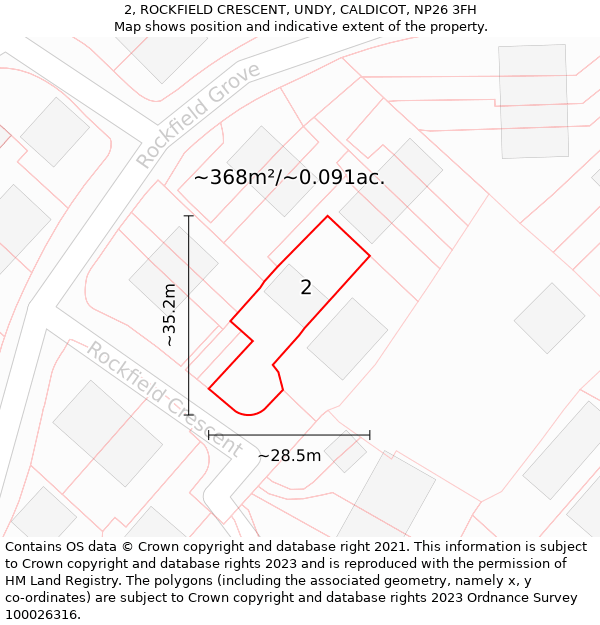 2, ROCKFIELD CRESCENT, UNDY, CALDICOT, NP26 3FH: Plot and title map