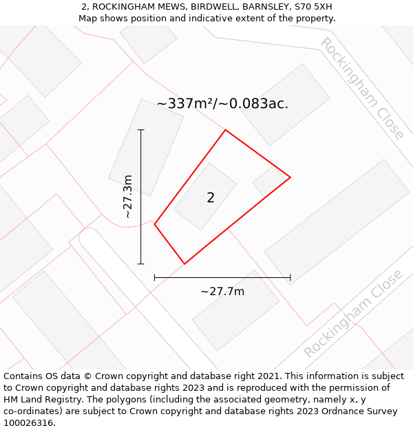 2, ROCKINGHAM MEWS, BIRDWELL, BARNSLEY, S70 5XH: Plot and title map