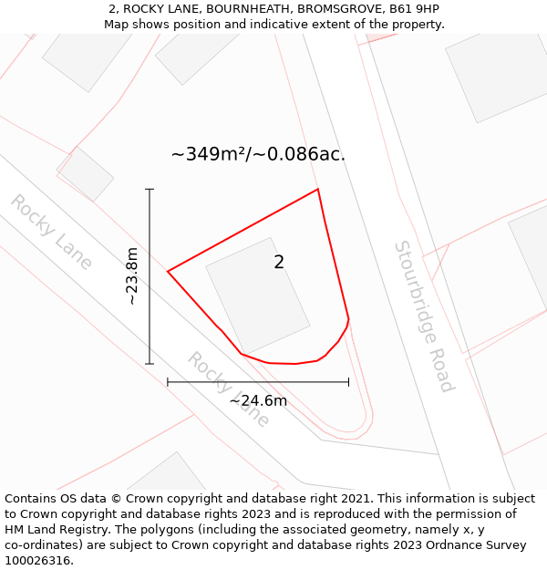 2, ROCKY LANE, BOURNHEATH, BROMSGROVE, B61 9HP: Plot and title map