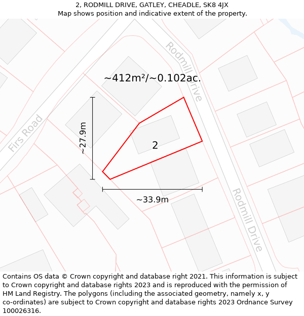 2, RODMILL DRIVE, GATLEY, CHEADLE, SK8 4JX: Plot and title map