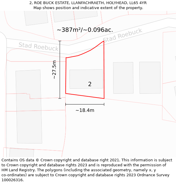 2, ROE BUCK ESTATE, LLANFACHRAETH, HOLYHEAD, LL65 4YR: Plot and title map