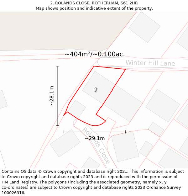 2, ROLANDS CLOSE, ROTHERHAM, S61 2HR: Plot and title map