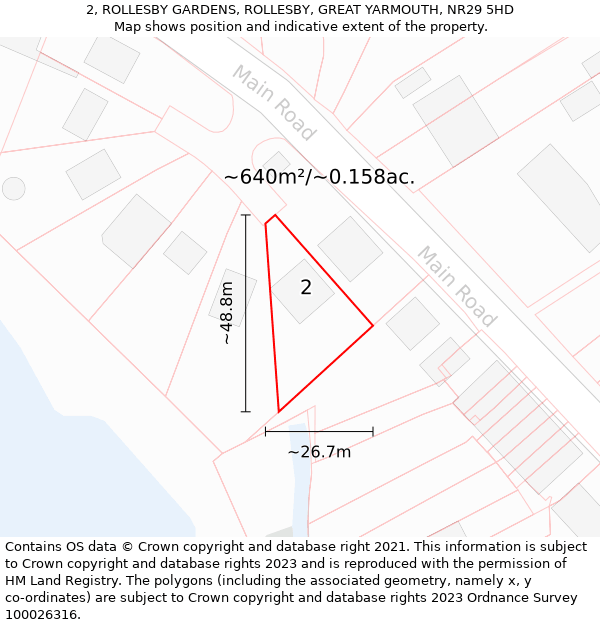 2, ROLLESBY GARDENS, ROLLESBY, GREAT YARMOUTH, NR29 5HD: Plot and title map