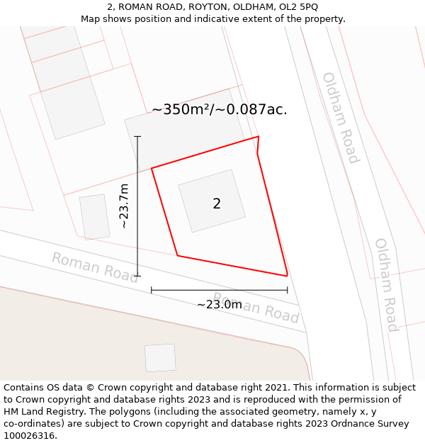 2, ROMAN ROAD, ROYTON, OLDHAM, OL2 5PQ: Plot and title map