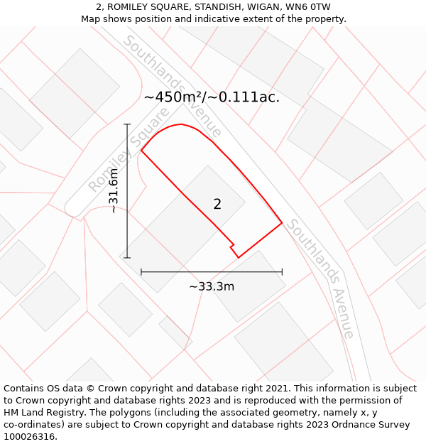 2, ROMILEY SQUARE, STANDISH, WIGAN, WN6 0TW: Plot and title map