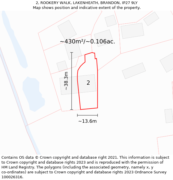 2, ROOKERY WALK, LAKENHEATH, BRANDON, IP27 9LY: Plot and title map