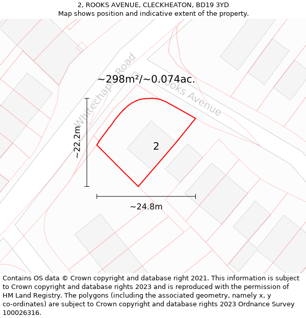 2, ROOKS AVENUE, CLECKHEATON, BD19 3YD: Plot and title map