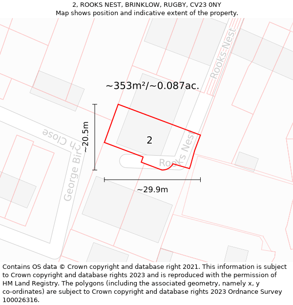 2, ROOKS NEST, BRINKLOW, RUGBY, CV23 0NY: Plot and title map