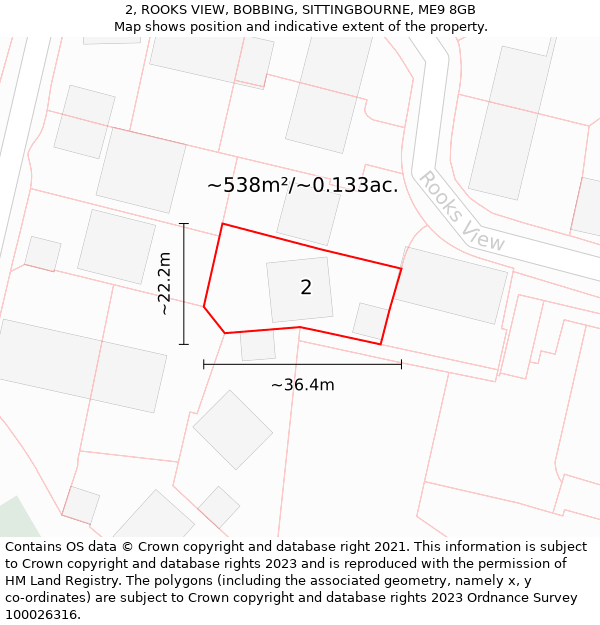 2, ROOKS VIEW, BOBBING, SITTINGBOURNE, ME9 8GB: Plot and title map