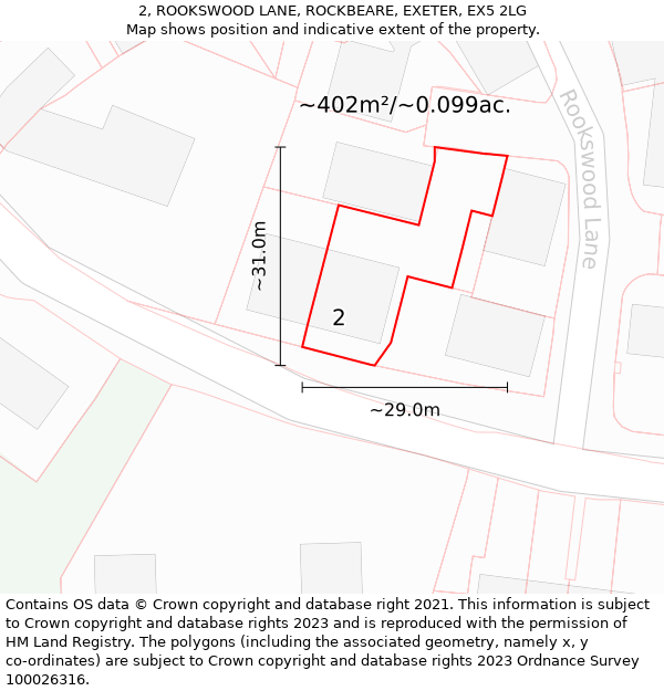 2, ROOKSWOOD LANE, ROCKBEARE, EXETER, EX5 2LG: Plot and title map