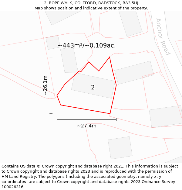 2, ROPE WALK, COLEFORD, RADSTOCK, BA3 5HJ: Plot and title map