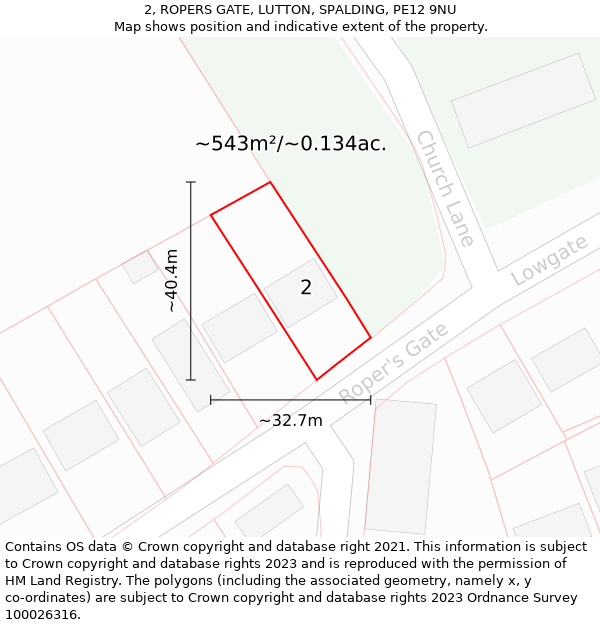 2, ROPERS GATE, LUTTON, SPALDING, PE12 9NU: Plot and title map