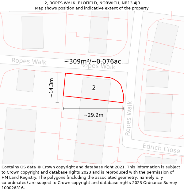 2, ROPES WALK, BLOFIELD, NORWICH, NR13 4JB: Plot and title map