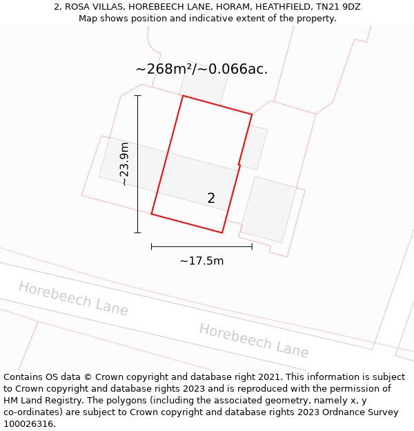 2, ROSA VILLAS, HOREBEECH LANE, HORAM, HEATHFIELD, TN21 9DZ: Plot and title map