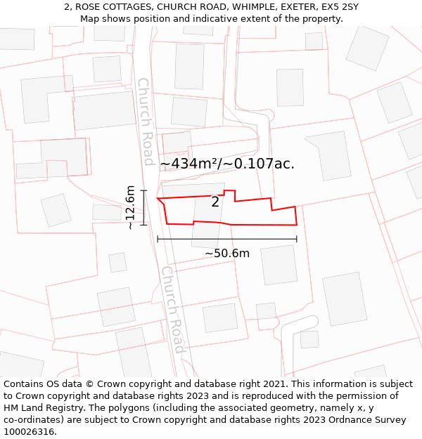 2, ROSE COTTAGES, CHURCH ROAD, WHIMPLE, EXETER, EX5 2SY: Plot and title map