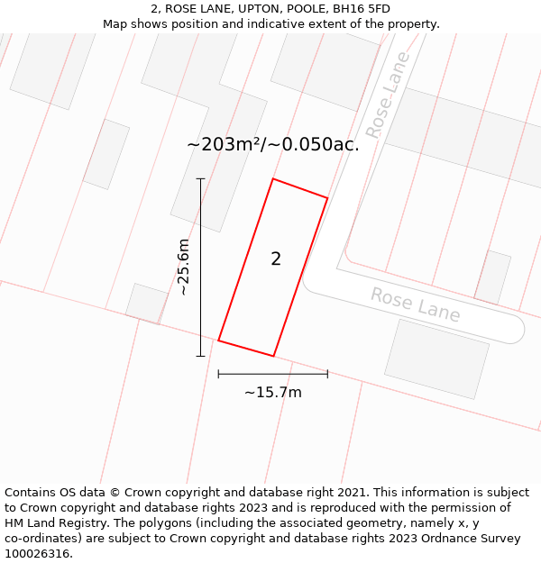 2, ROSE LANE, UPTON, POOLE, BH16 5FD: Plot and title map