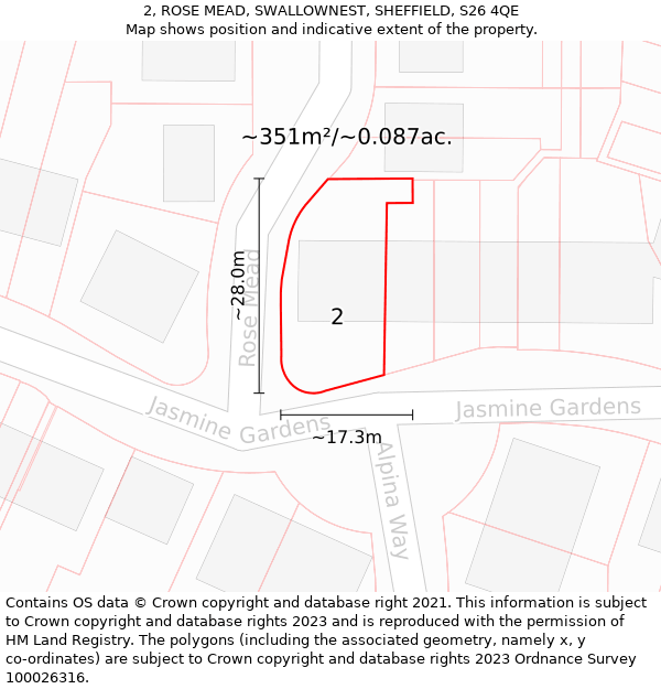 2, ROSE MEAD, SWALLOWNEST, SHEFFIELD, S26 4QE: Plot and title map