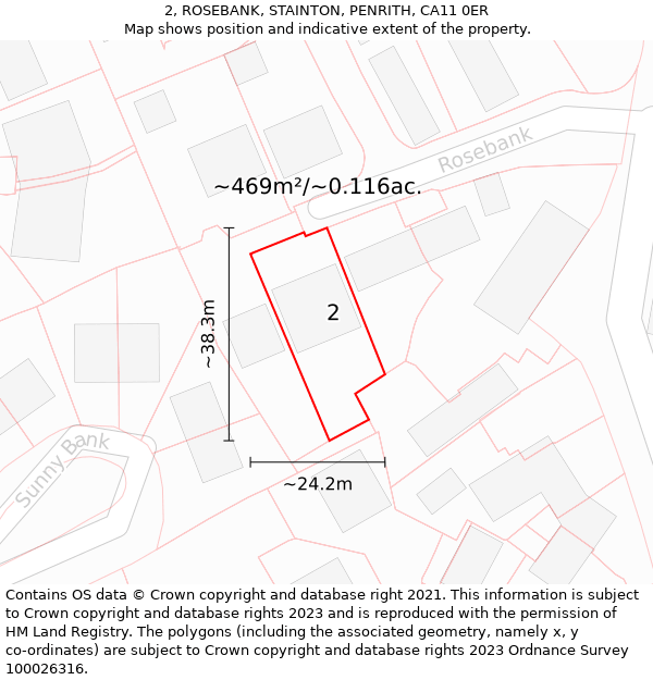 2, ROSEBANK, STAINTON, PENRITH, CA11 0ER: Plot and title map