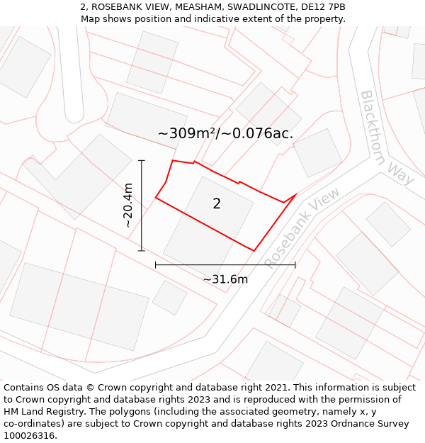 2, ROSEBANK VIEW, MEASHAM, SWADLINCOTE, DE12 7PB: Plot and title map