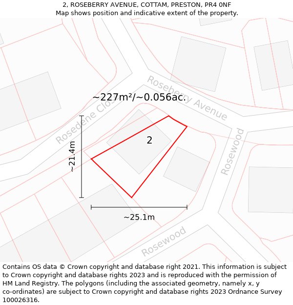 2, ROSEBERRY AVENUE, COTTAM, PRESTON, PR4 0NF: Plot and title map