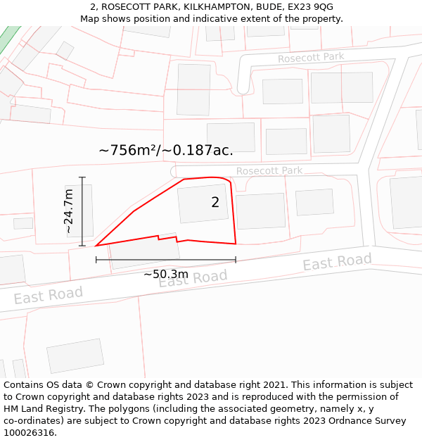 2, ROSECOTT PARK, KILKHAMPTON, BUDE, EX23 9QG: Plot and title map