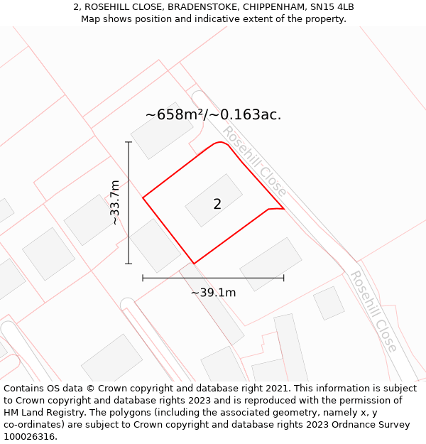 2, ROSEHILL CLOSE, BRADENSTOKE, CHIPPENHAM, SN15 4LB: Plot and title map