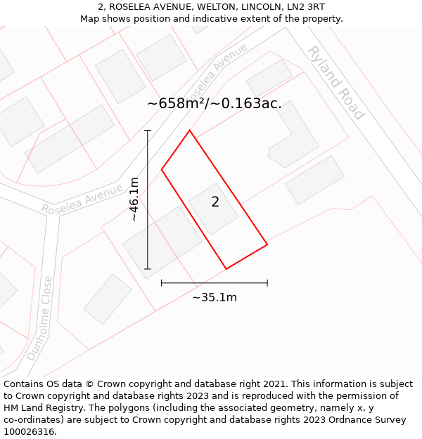 2, ROSELEA AVENUE, WELTON, LINCOLN, LN2 3RT: Plot and title map