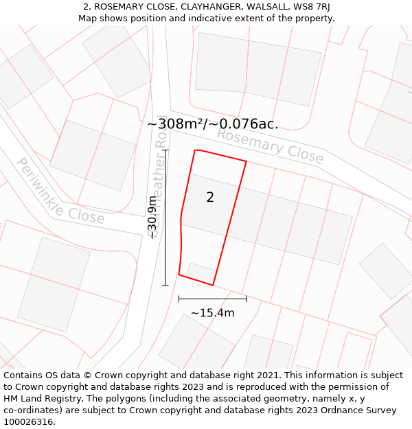 2, ROSEMARY CLOSE, CLAYHANGER, WALSALL, WS8 7RJ: Plot and title map