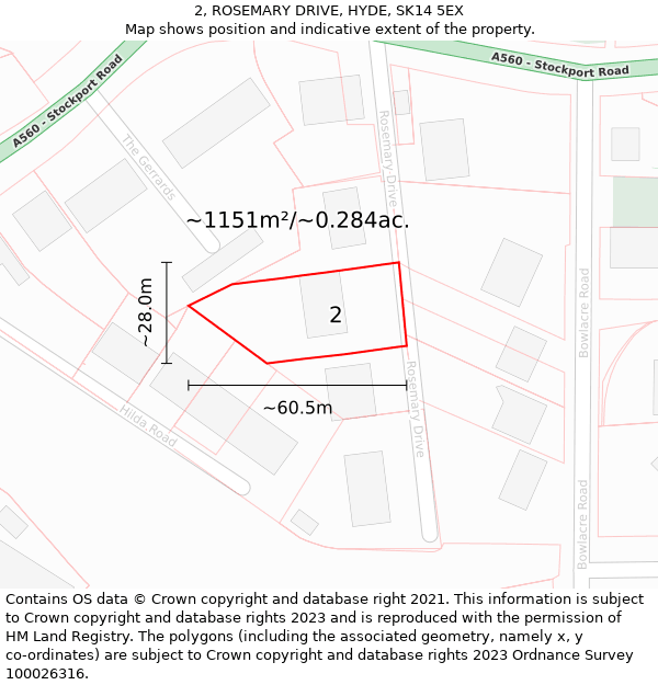 2, ROSEMARY DRIVE, HYDE, SK14 5EX: Plot and title map