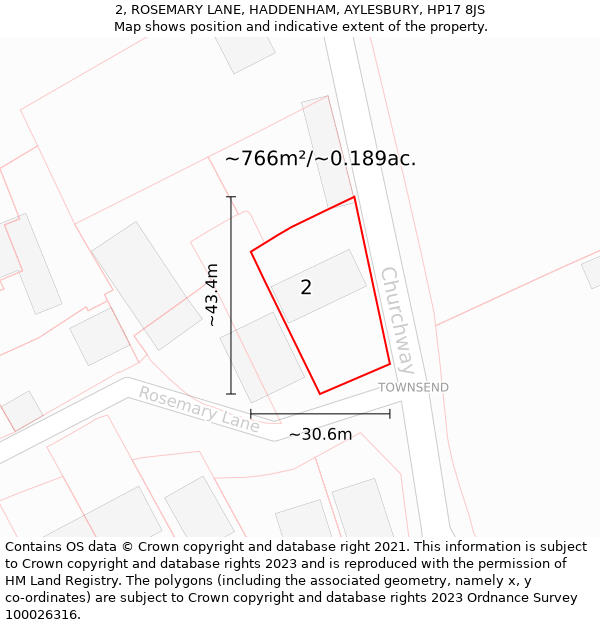 2, ROSEMARY LANE, HADDENHAM, AYLESBURY, HP17 8JS: Plot and title map