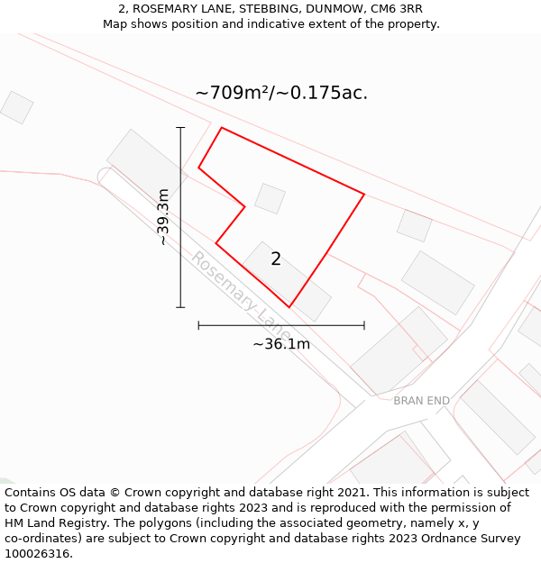 2, ROSEMARY LANE, STEBBING, DUNMOW, CM6 3RR: Plot and title map