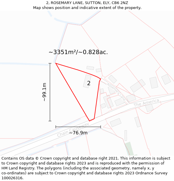 2, ROSEMARY LANE, SUTTON, ELY, CB6 2NZ: Plot and title map