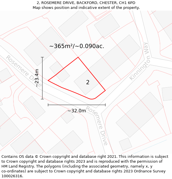 2, ROSEMERE DRIVE, BACKFORD, CHESTER, CH1 6PD: Plot and title map