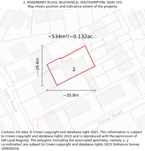 2, ROSEMERRY PLACE, BLACKFIELD, SOUTHAMPTON, SO45 1FG: Plot and title map