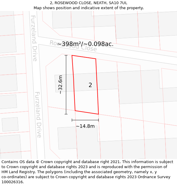 2, ROSEWOOD CLOSE, NEATH, SA10 7UL: Plot and title map