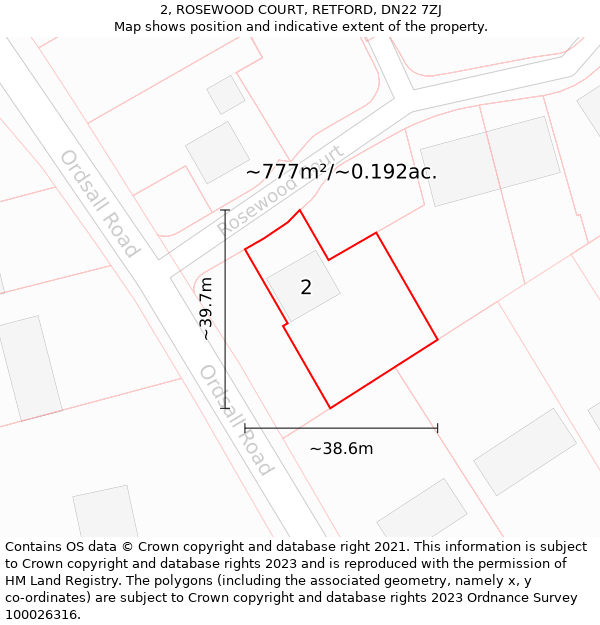 2, ROSEWOOD COURT, RETFORD, DN22 7ZJ: Plot and title map