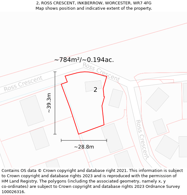 2, ROSS CRESCENT, INKBERROW, WORCESTER, WR7 4FG: Plot and title map