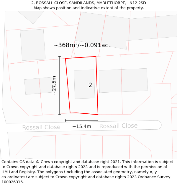 2, ROSSALL CLOSE, SANDILANDS, MABLETHORPE, LN12 2SD: Plot and title map