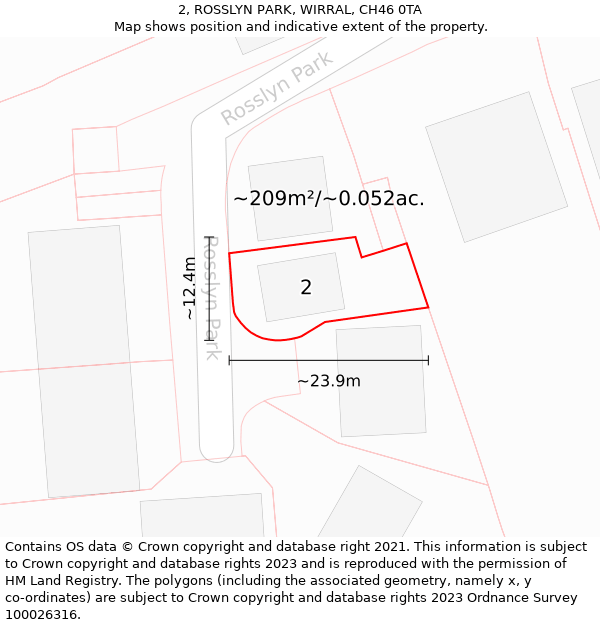 2, ROSSLYN PARK, WIRRAL, CH46 0TA: Plot and title map