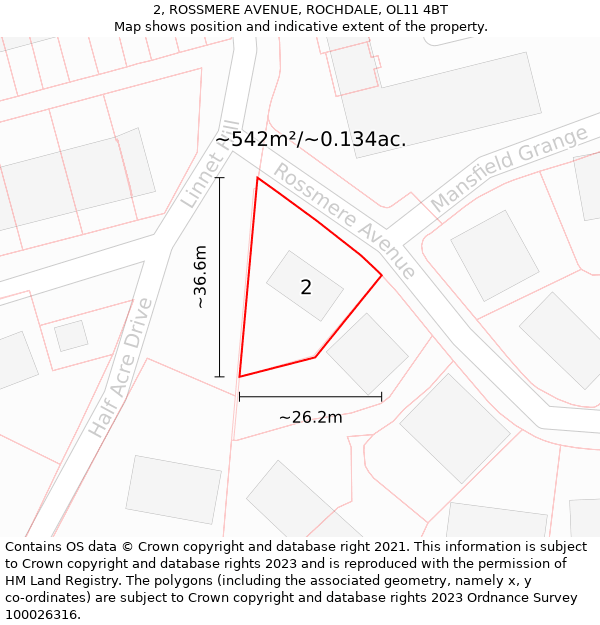 2, ROSSMERE AVENUE, ROCHDALE, OL11 4BT: Plot and title map