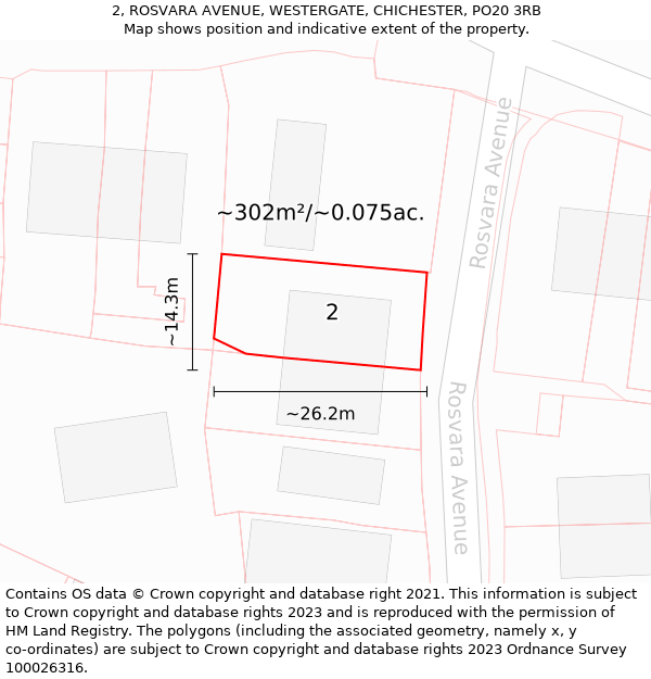 2, ROSVARA AVENUE, WESTERGATE, CHICHESTER, PO20 3RB: Plot and title map