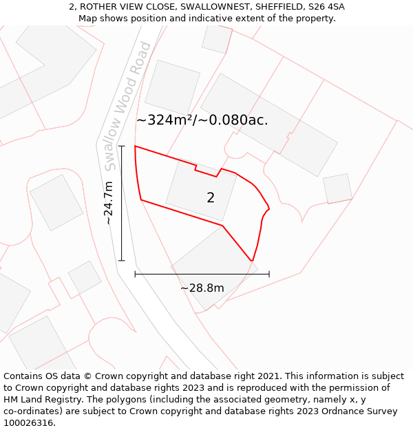 2, ROTHER VIEW CLOSE, SWALLOWNEST, SHEFFIELD, S26 4SA: Plot and title map