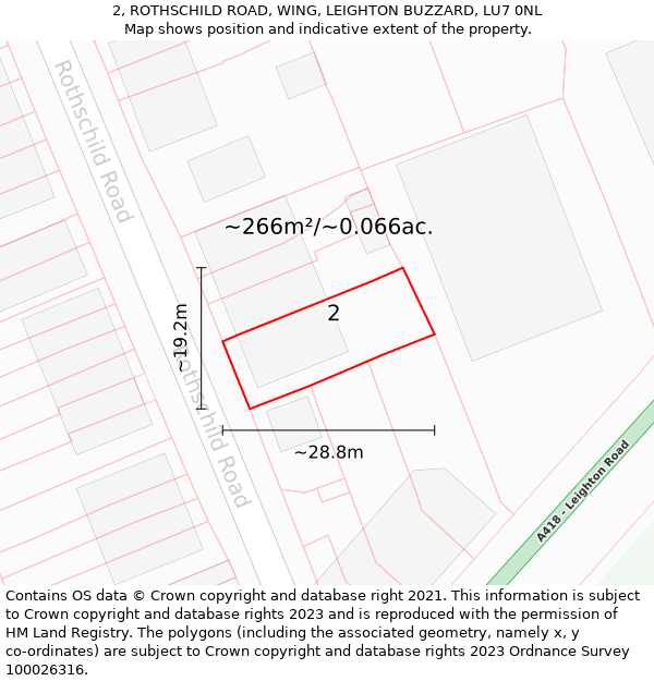 2, ROTHSCHILD ROAD, WING, LEIGHTON BUZZARD, LU7 0NL: Plot and title map