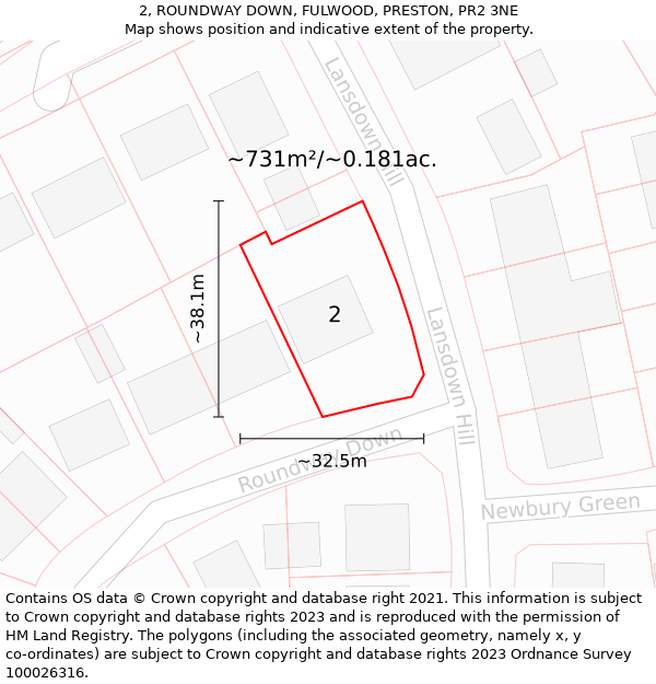 2, ROUNDWAY DOWN, FULWOOD, PRESTON, PR2 3NE: Plot and title map