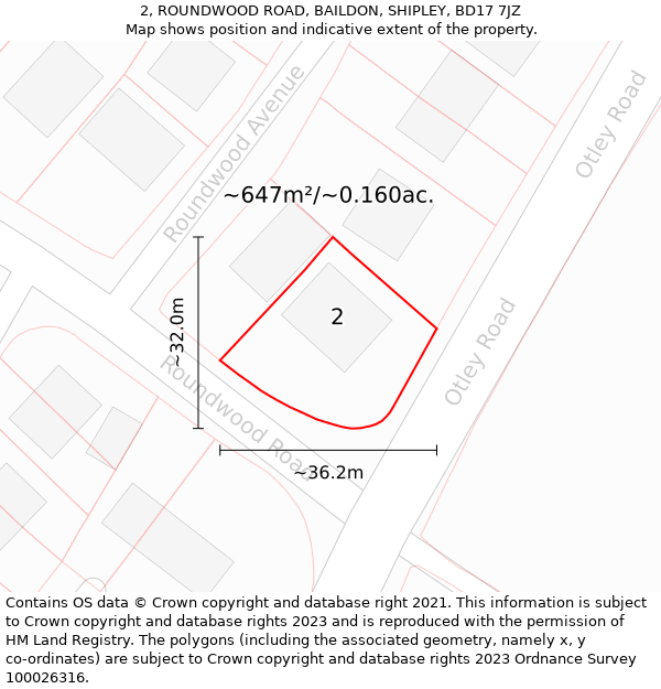 2, ROUNDWOOD ROAD, BAILDON, SHIPLEY, BD17 7JZ: Plot and title map